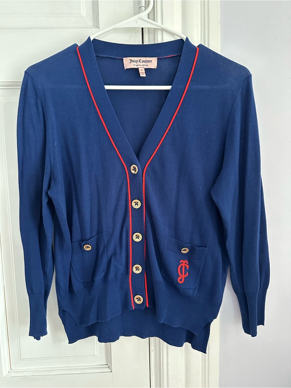 Juicy Couture Navy Cardigan with Red Trim and JC Monogram